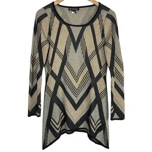 INC International Concepts Geometric Print Sweater Black Tan Pullover Knit XS
